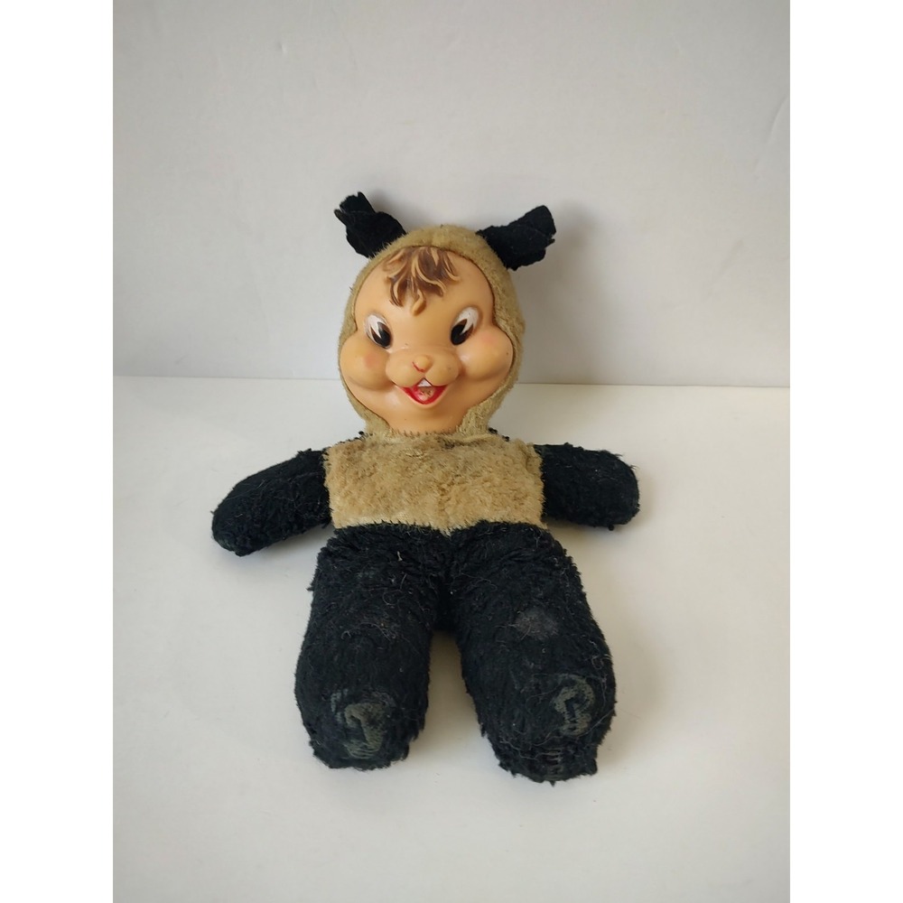 Vintage rubber face stuffed panda bear chipmunk doll 9"